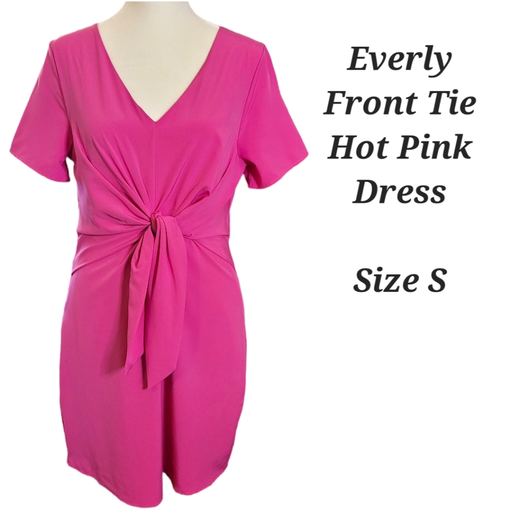 Everly Pink Front Tie Mini Dress Barbiecore Hot Pink Dress Lightweight Size S